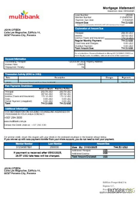 Relevé hypothécaire multibancaire Panama aux formats Word et PDF